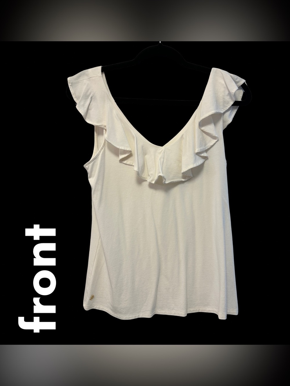 Lilly Pulitzer White Ruffle V-Neck Tank